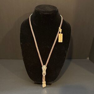 NWT UNO de 50 Silver and Brown Leather Zipper Necklace